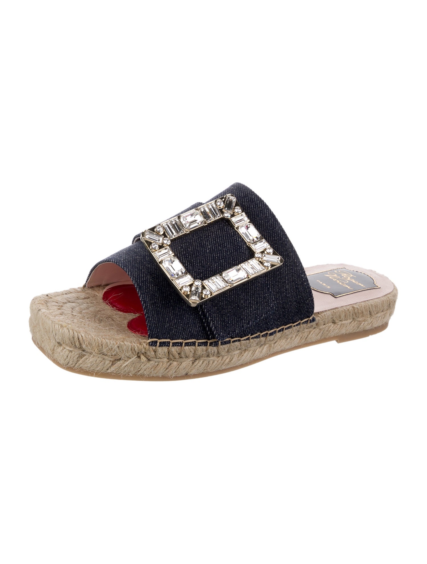 Roger Vivier Denim Crystal Embellishments Espadrilles