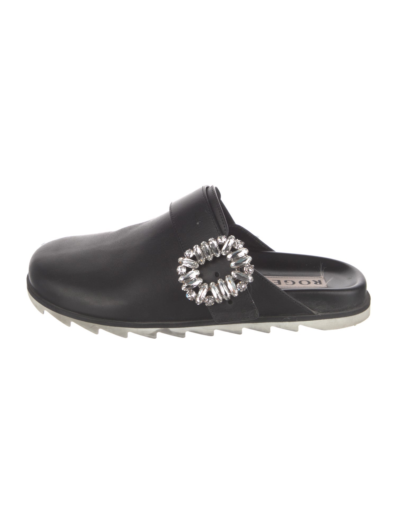 Roger Vivier Leather Crystal Embellishments Mules