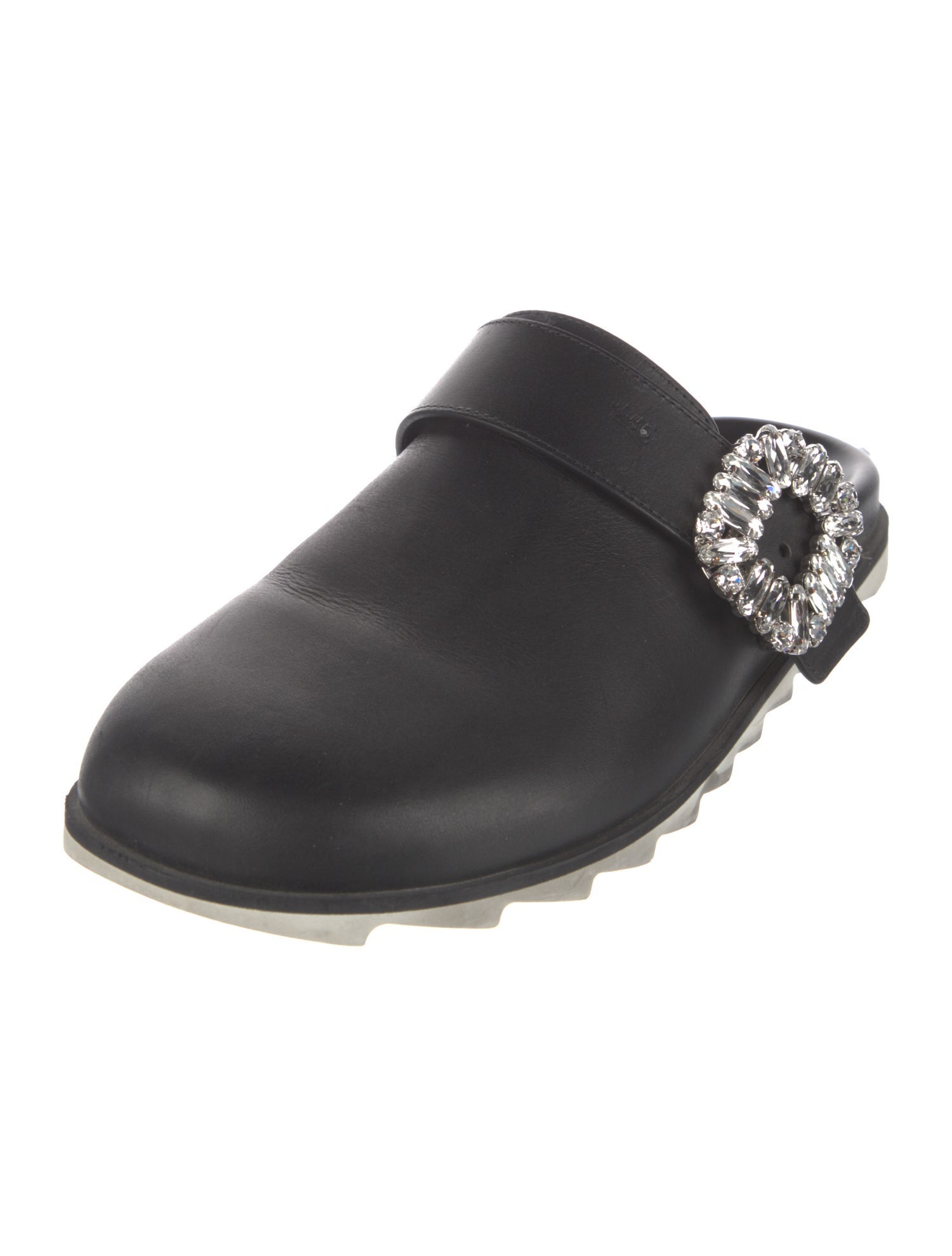 Roger Vivier Leather Crystal Embellishments Mules