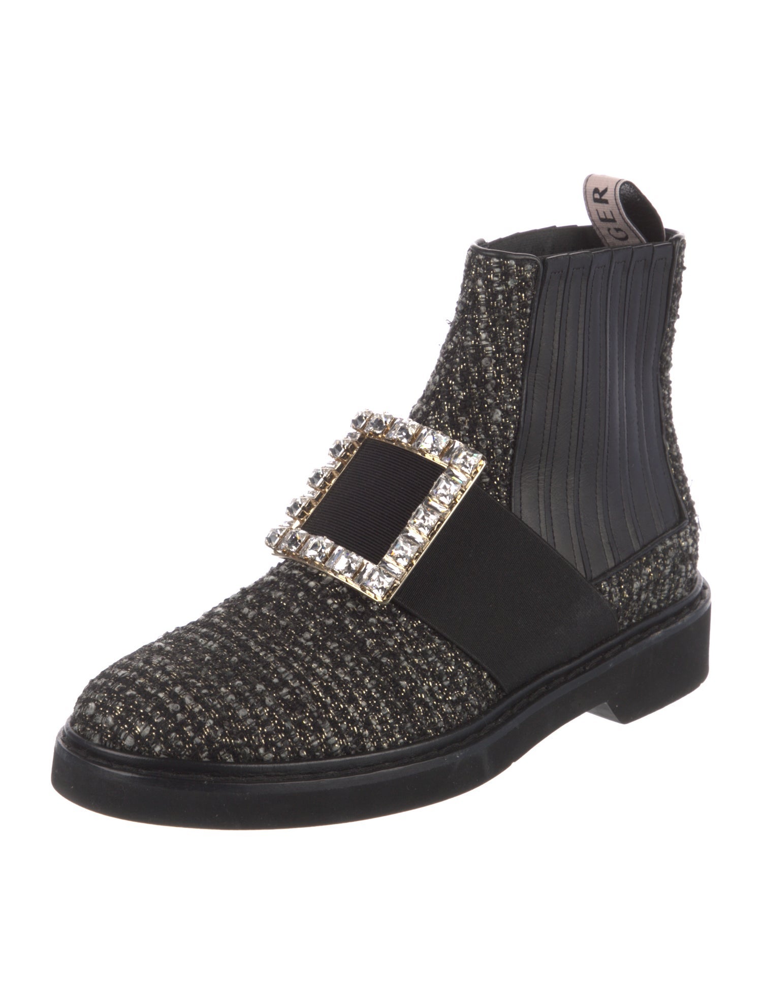 Roger Vivier Leather Crystal Embellishments Chelsea Boots