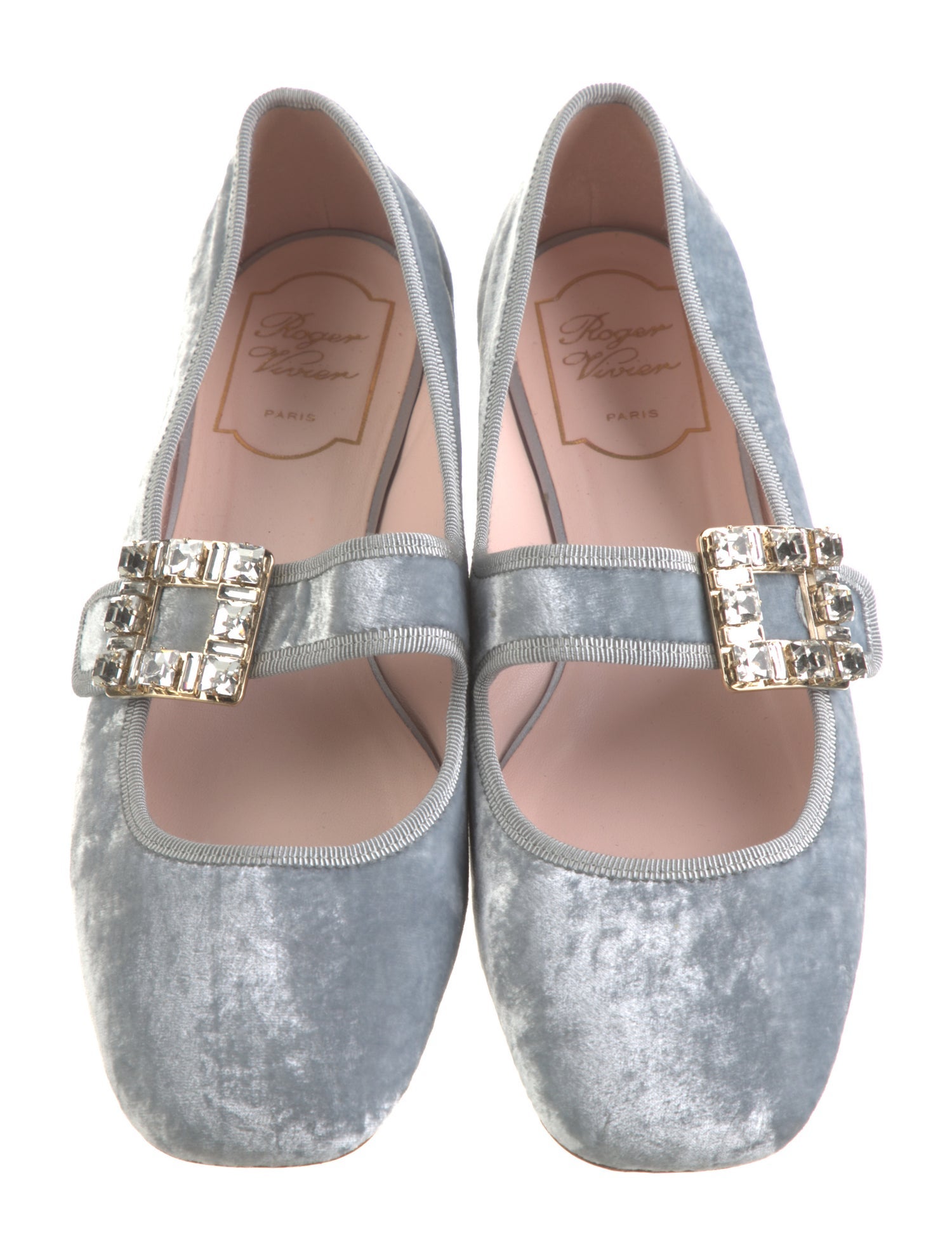 Roger Vivier Velvet Crystal Embellishments Mary Jane Flats