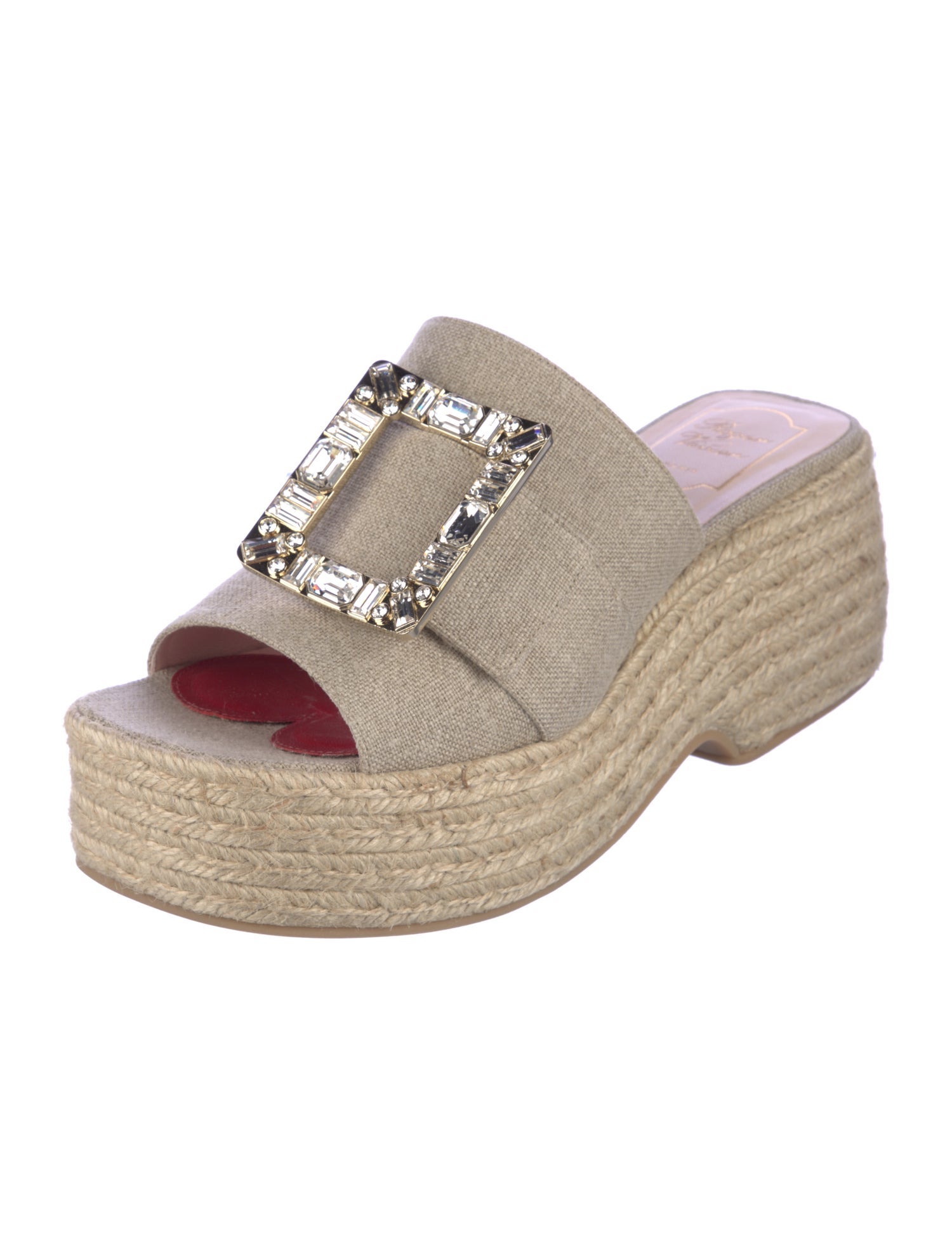 Roger Vivier Canvas Crystal Embellishments Espadrilles