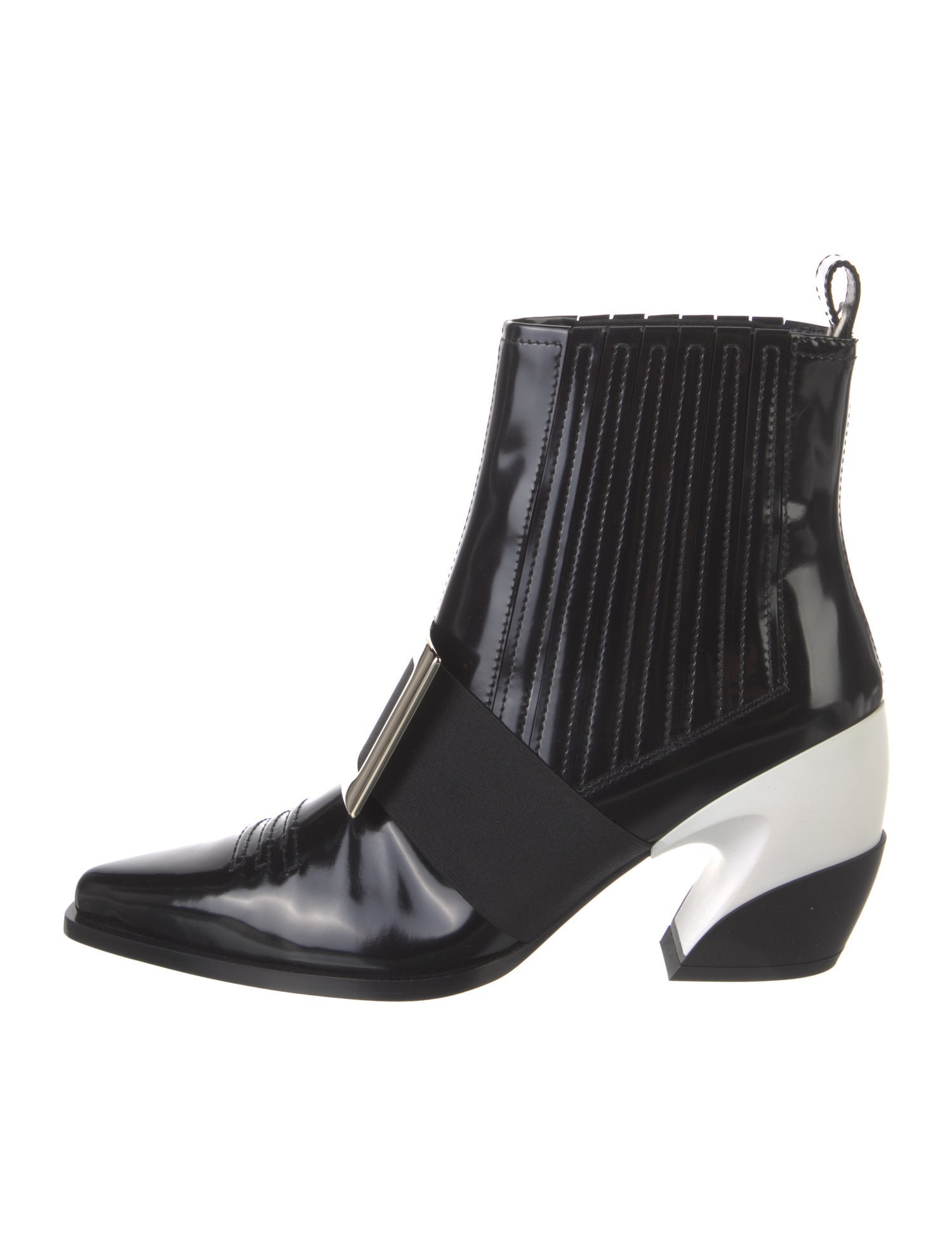 Roger Vivier Patent Leather Grosgrain Trim Chelsea Boots