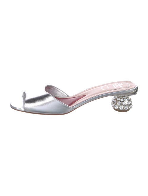 Roger Vivier Leather Crystal Embellishments Slides