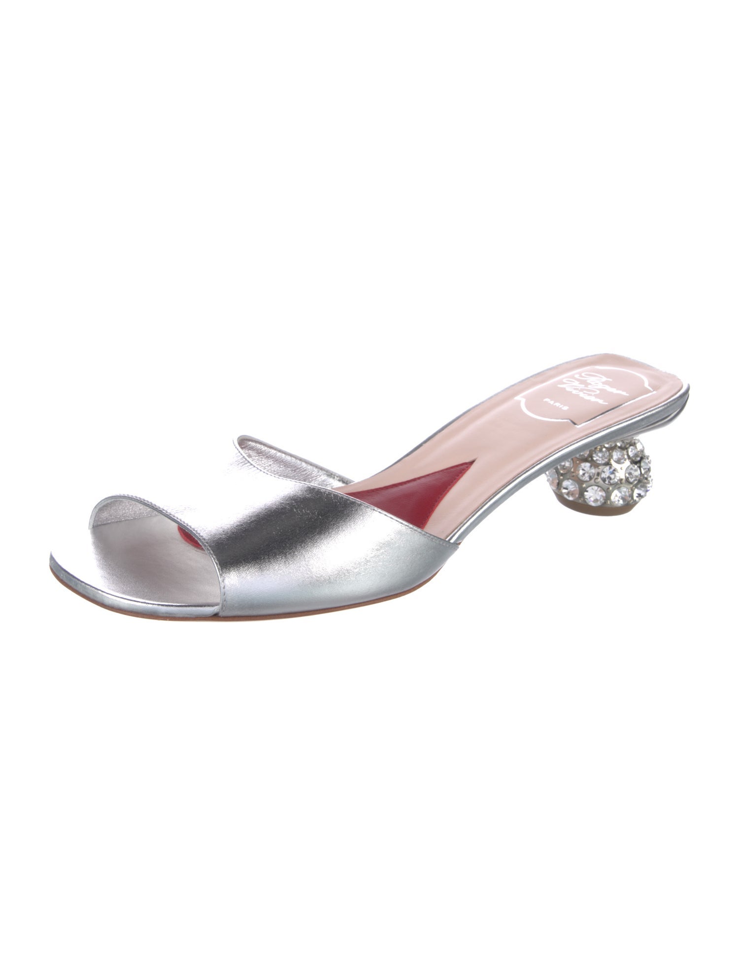 Roger Vivier Leather Crystal Embellishments Slides