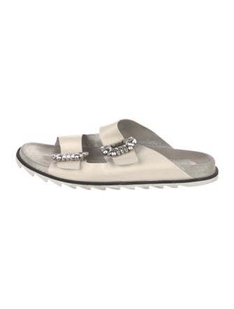 Roger Vivier Leather Crystal Embellishments Slides
