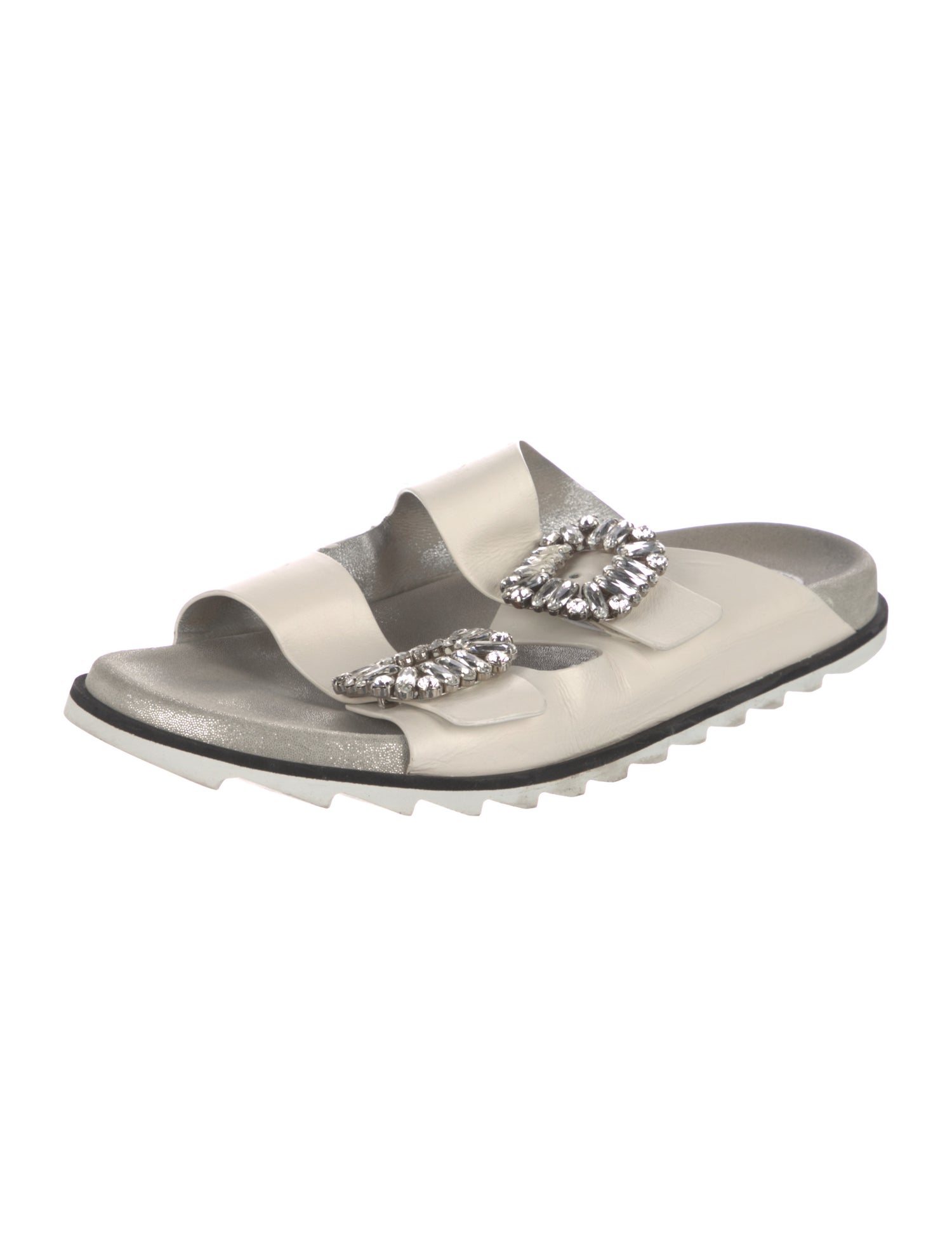 Roger Vivier Leather Crystal Embellishments Slides