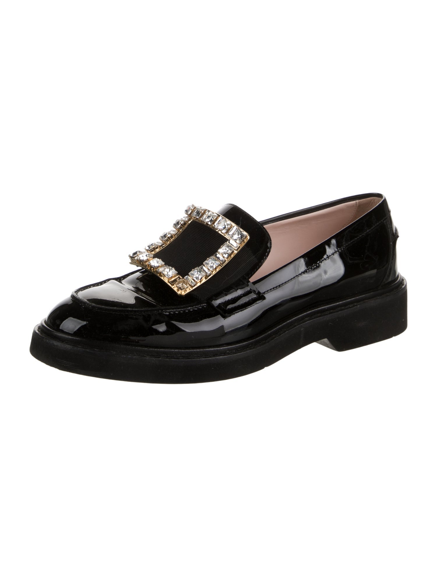 Roger Vivier Patent Leather Crystal Embellishments Loafers