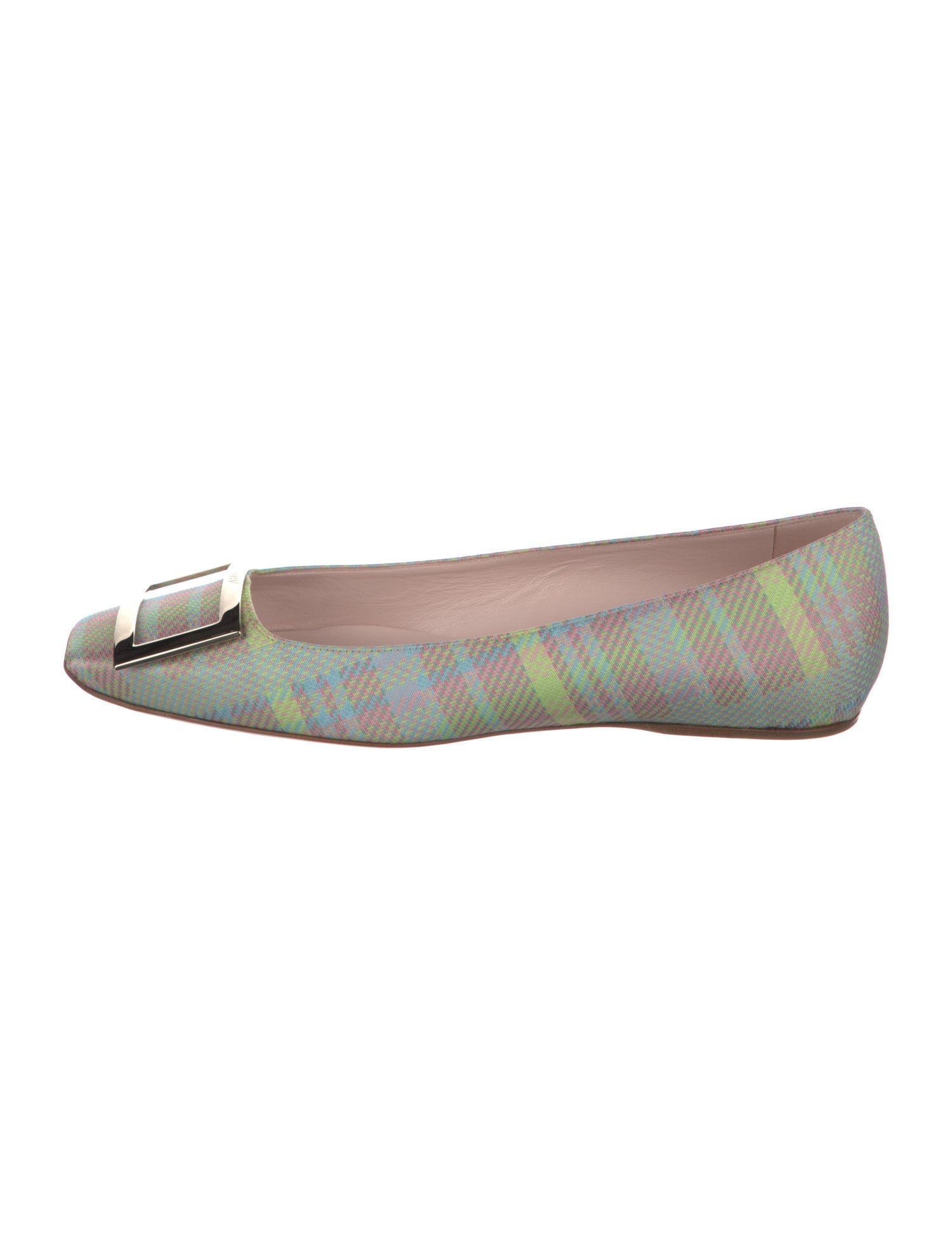 Roger Vivier Satin Plaid Print Ballet Flats