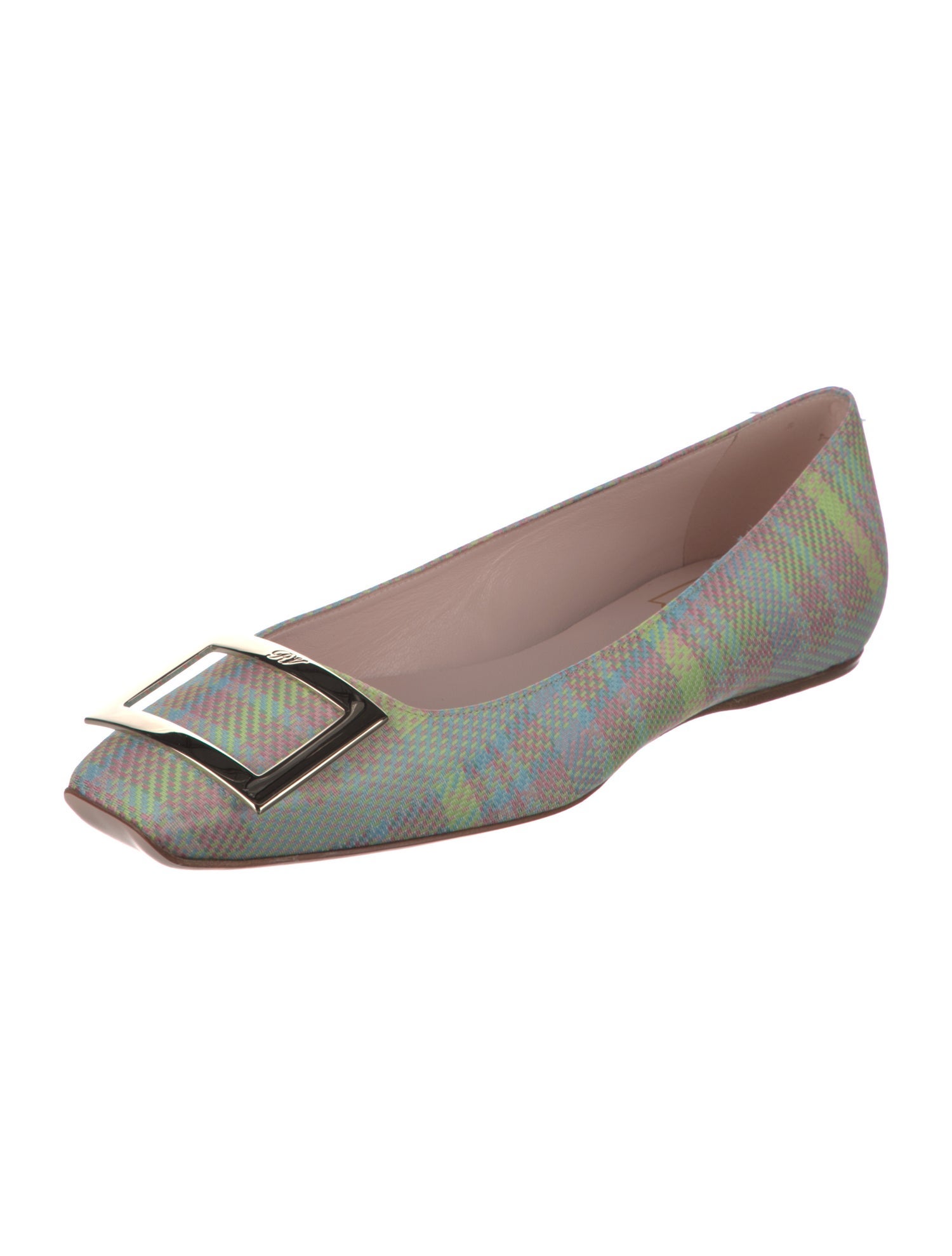 Roger Vivier Satin Plaid Print Ballet Flats