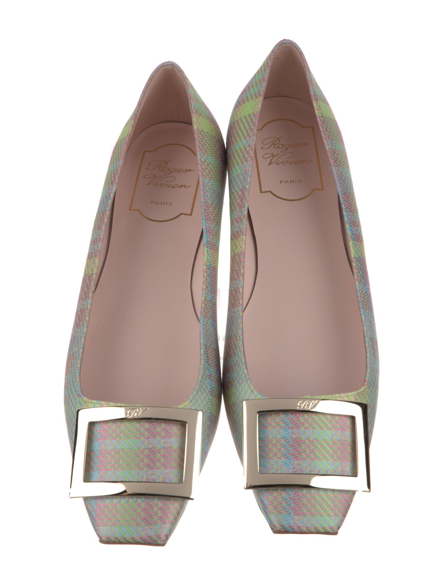 Roger Vivier Satin Plaid Print Ballet Flats