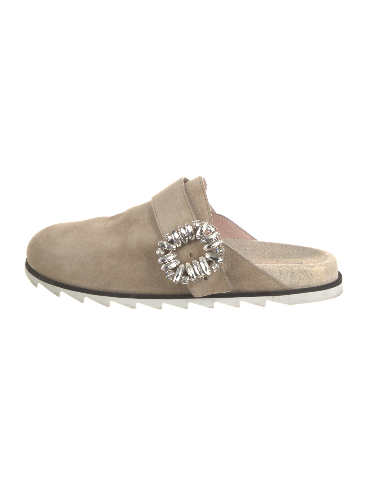 Roger Vivier Suede Crystal Embellishments Mules