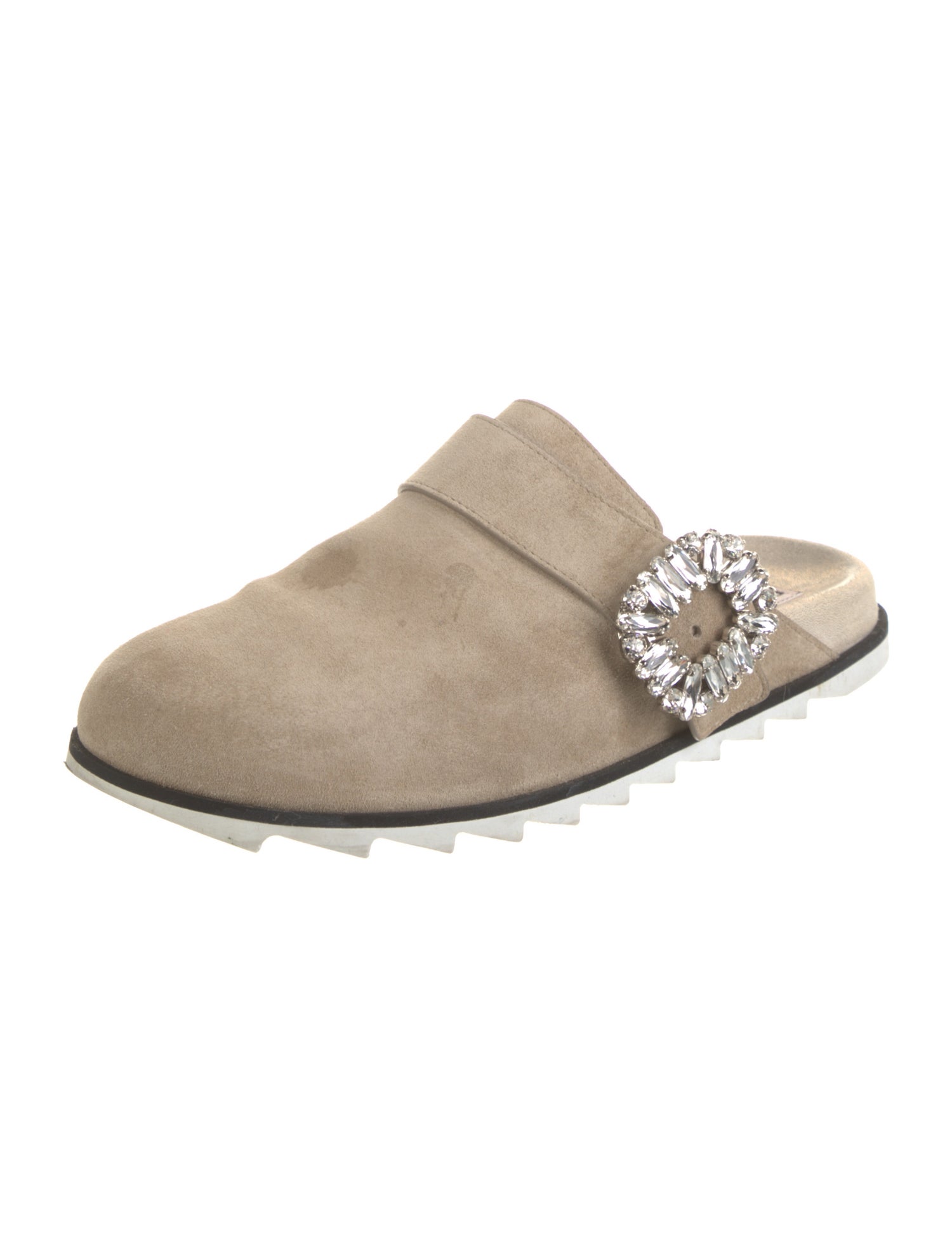 Roger Vivier Suede Crystal Embellishments Mules