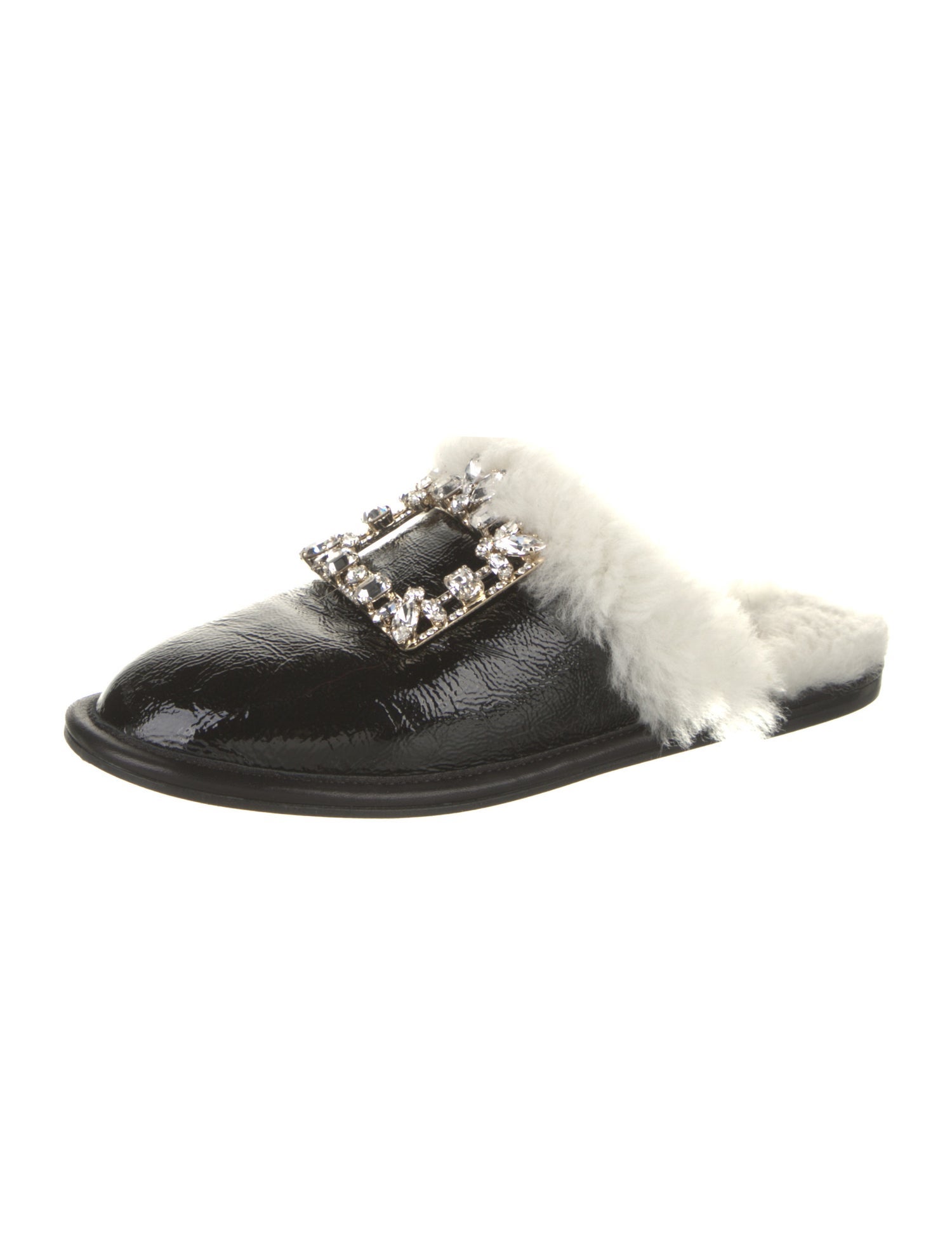 Roger Vivier Patent Leather Crystal Embellishments Mules