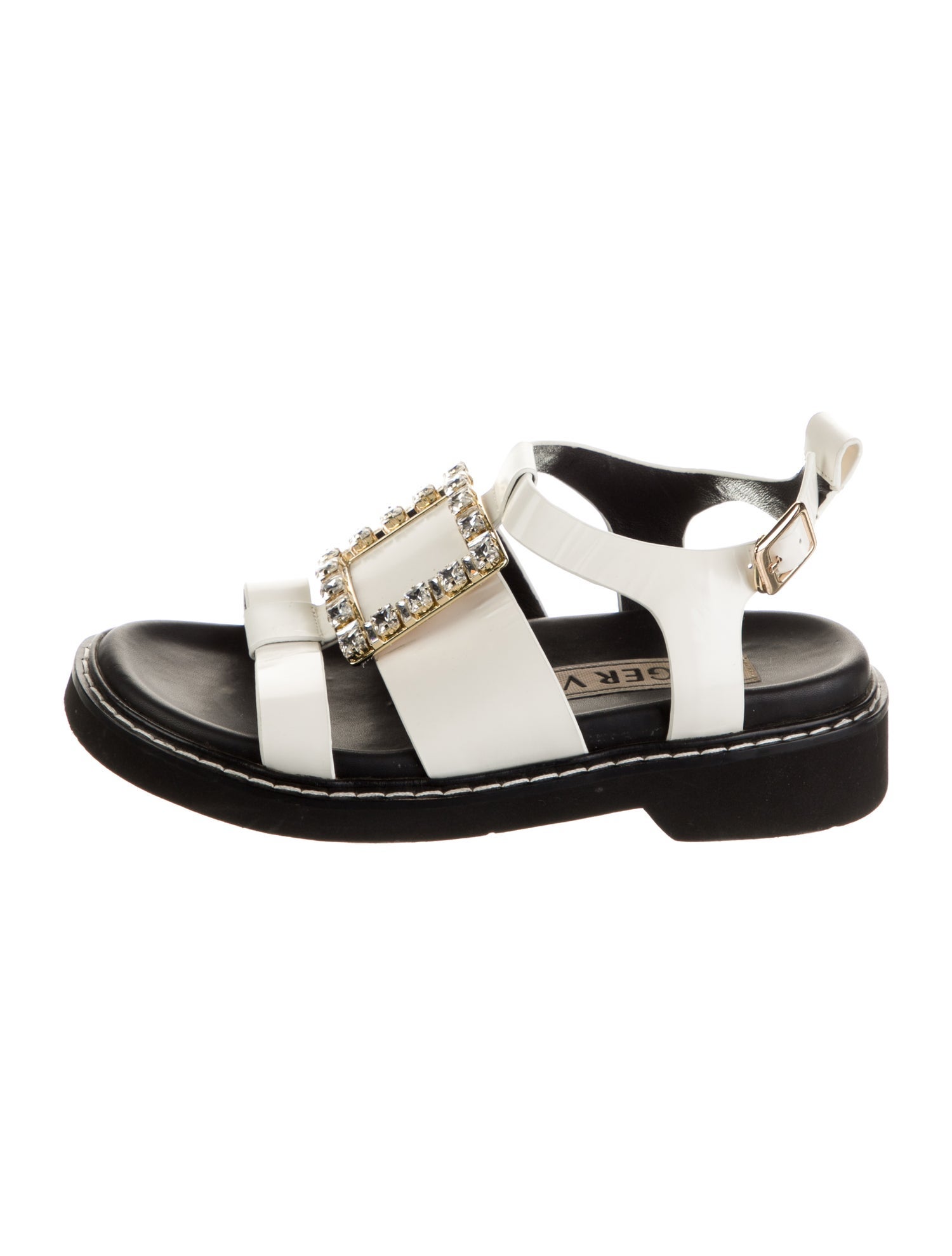 Roger Vivier Leather Crystal Embellishments Gladiator Sandals