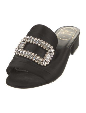 Roger Vivier Satin Crystal Embellishments Slides