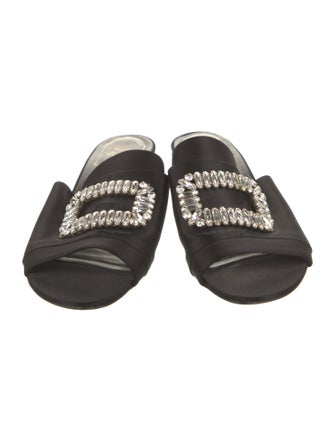 Roger Vivier Satin Crystal Embellishments Slides