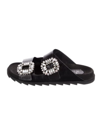 Roger Vivier Leather Crystal Embellishments Slides