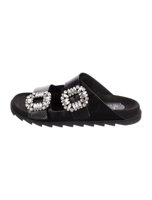 Roger Vivier Leather Crystal Embellishments Slides