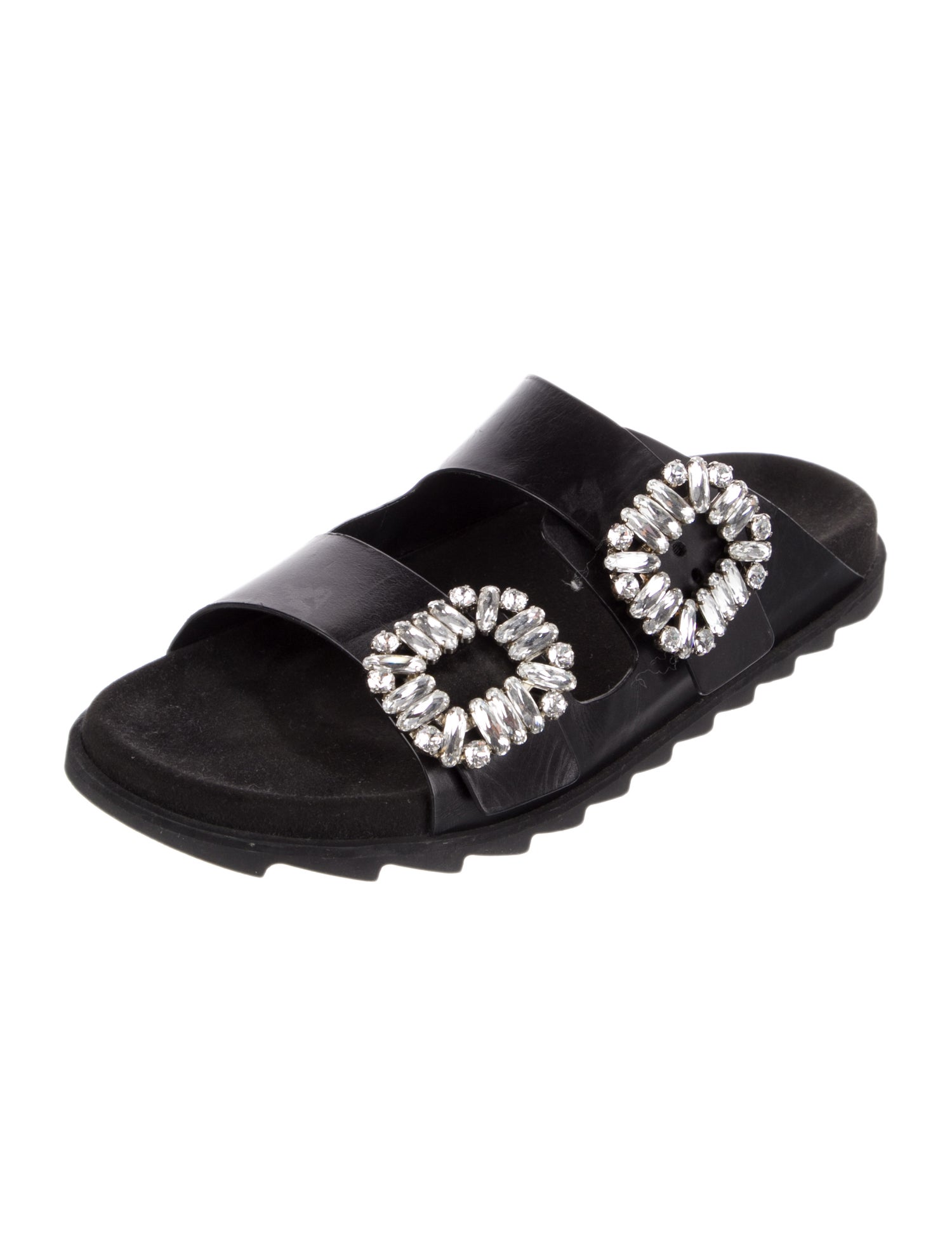 Roger Vivier Leather Crystal Embellishments Slides