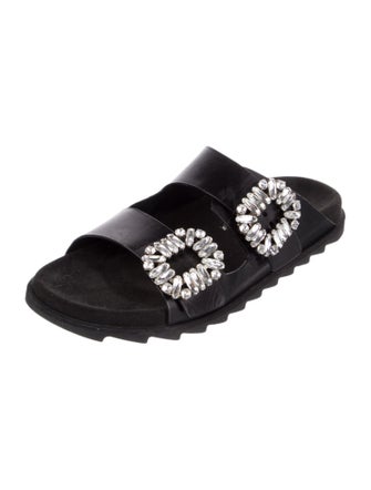 Roger Vivier Leather Crystal Embellishments Slides