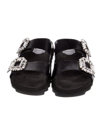 Roger Vivier Leather Crystal Embellishments Slides