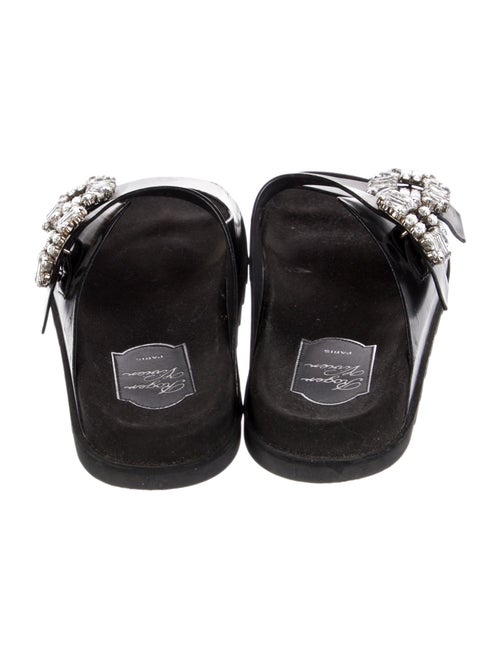 Roger Vivier Leather Crystal Embellishments Slides