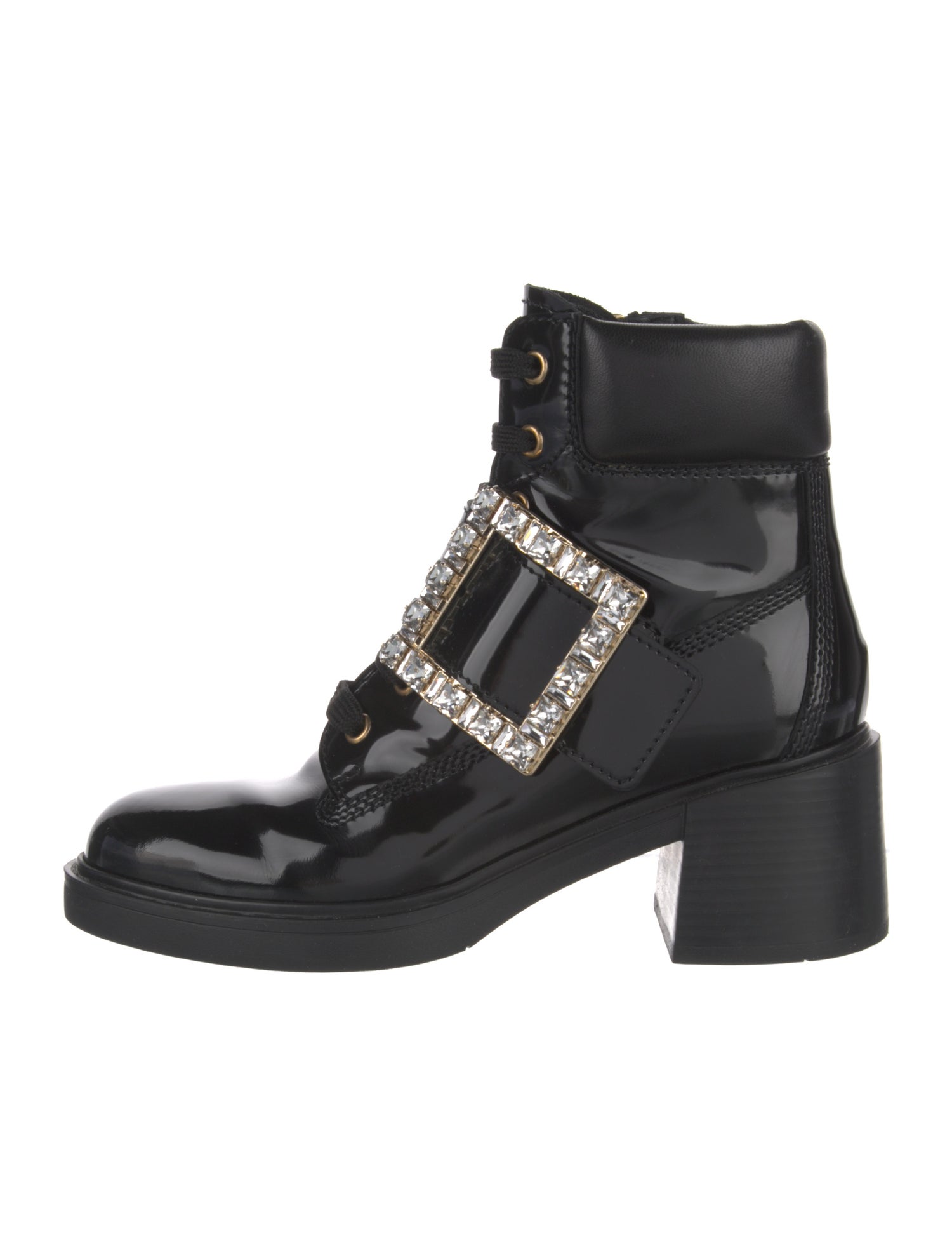 Roger Vivier Patent Leather Crystal Embellishments Combat Boots