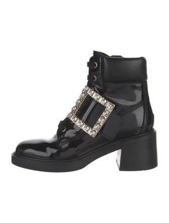 Roger Vivier Patent Leather Crystal Embellishments Combat Boots