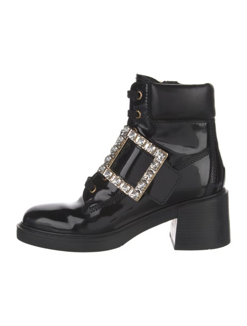 Roger Vivier Patent Leather Crystal Embellishments Combat Boots