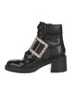 Roger Vivier Patent Leather Crystal Embellishments Combat Boots
