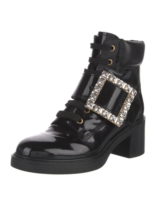Roger Vivier Patent Leather Crystal Embellishments Combat Boots