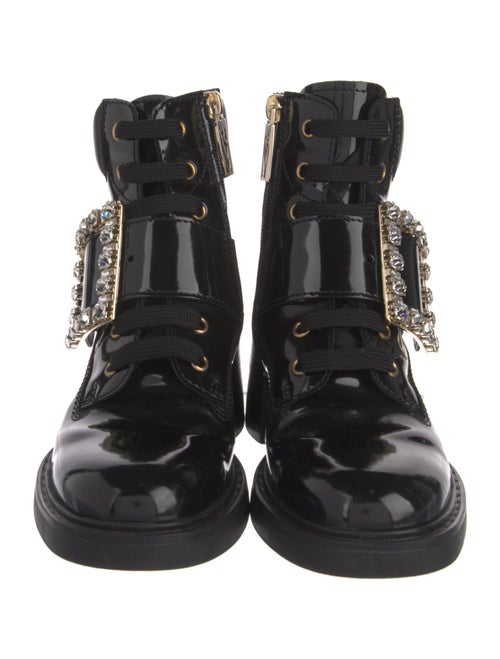 Roger Vivier Patent Leather Crystal Embellishments Combat Boots