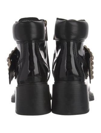 Roger Vivier Patent Leather Crystal Embellishments Combat Boots