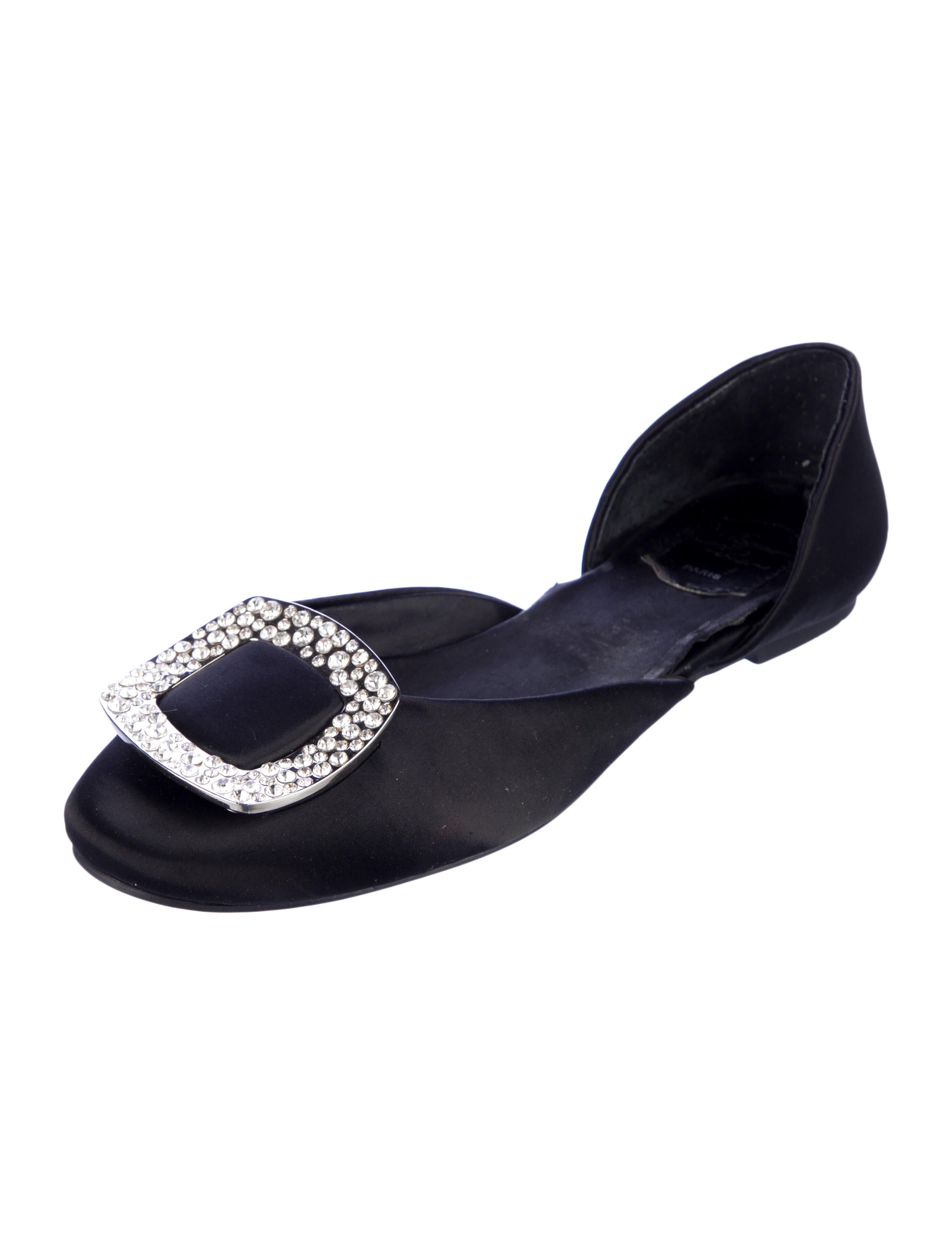 Roger Vivier Satin Crystal Embellishments D'Orsay Flats