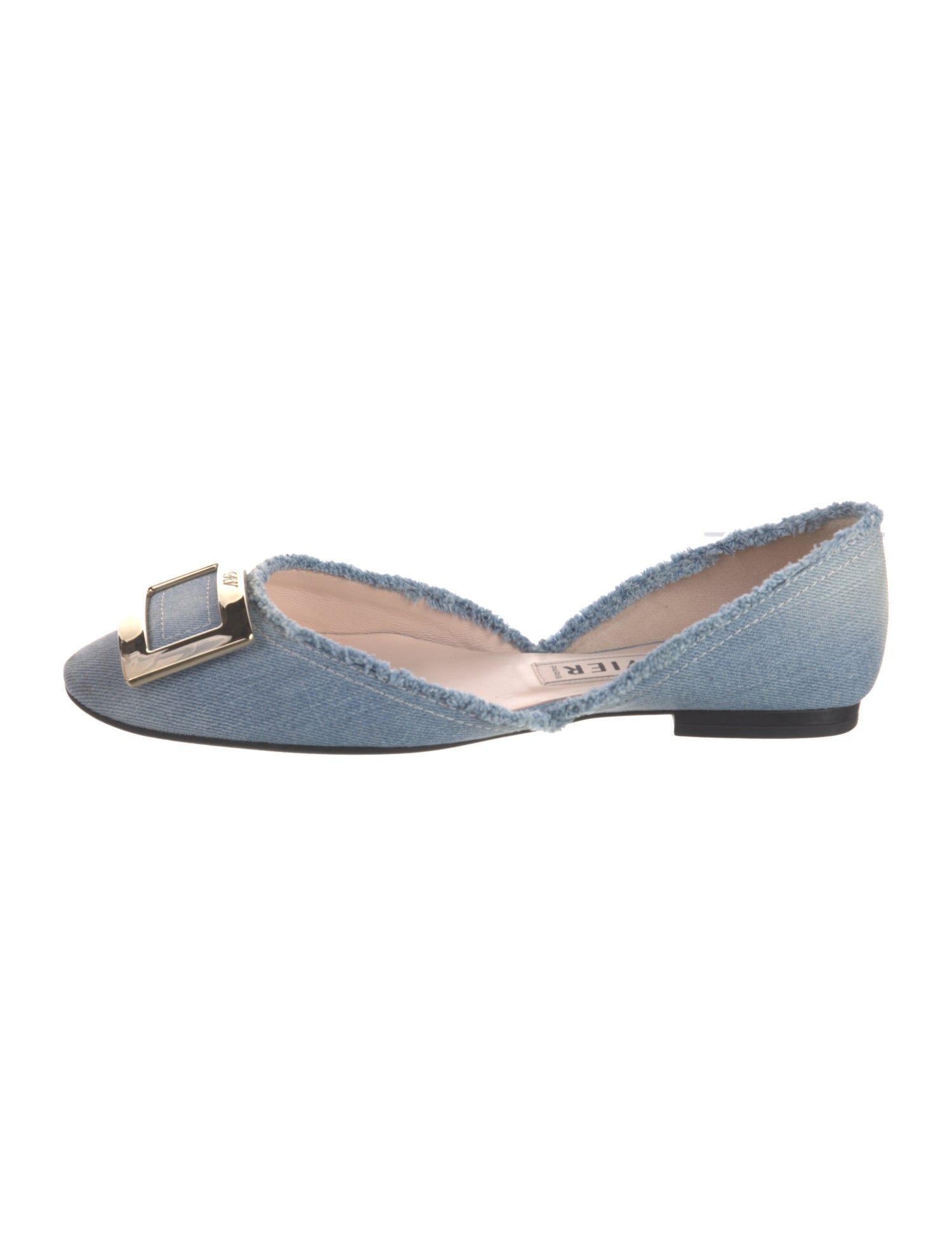 Roger Vivier Denim Raw-Edge Trim D'Orsay Flats