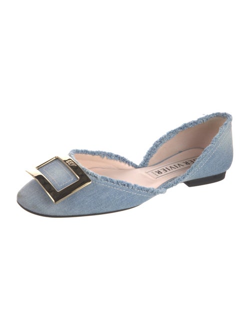 Roger Vivier Denim Raw-Edge Trim D'Orsay Flats