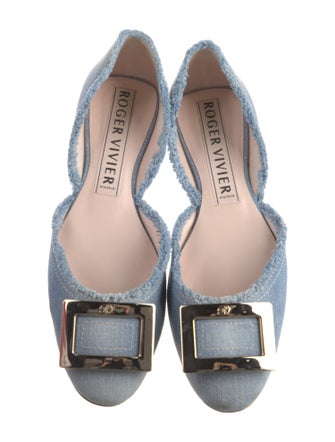 Roger Vivier Denim Raw-Edge Trim D'Orsay Flats