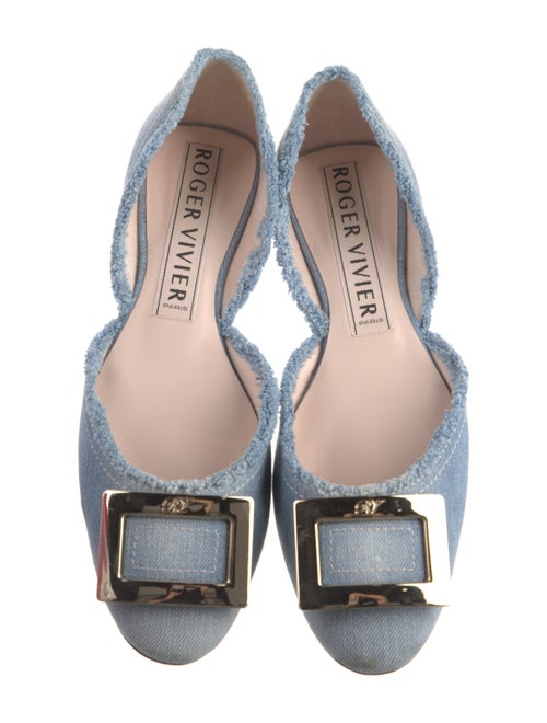 Roger Vivier Denim Raw-Edge Trim D'Orsay Flats