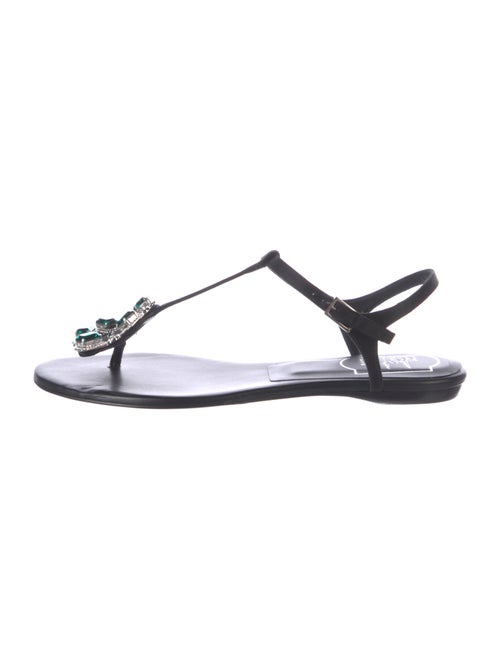 Roger Vivier Leather Crystal Embellishments T-Strap Sandals
