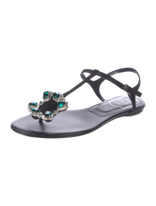 Roger Vivier Leather Crystal Embellishments T-Strap Sandals