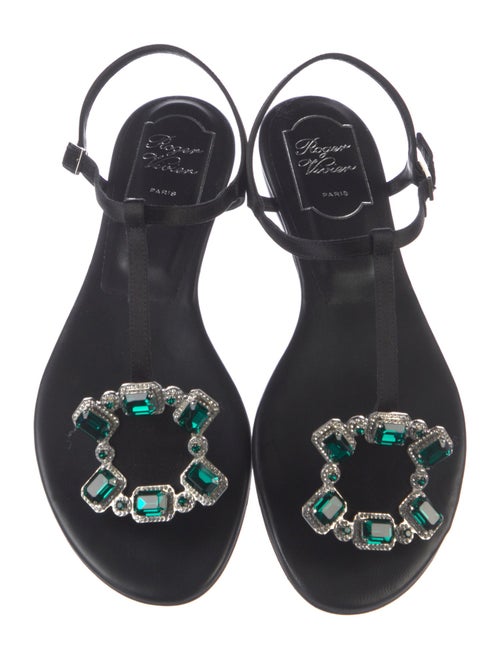 Roger Vivier Leather Crystal Embellishments T-Strap Sandals
