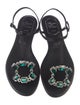 Roger Vivier Leather Crystal Embellishments T-Strap Sandals