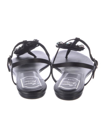 Roger Vivier Leather Crystal Embellishments T-Strap Sandals
