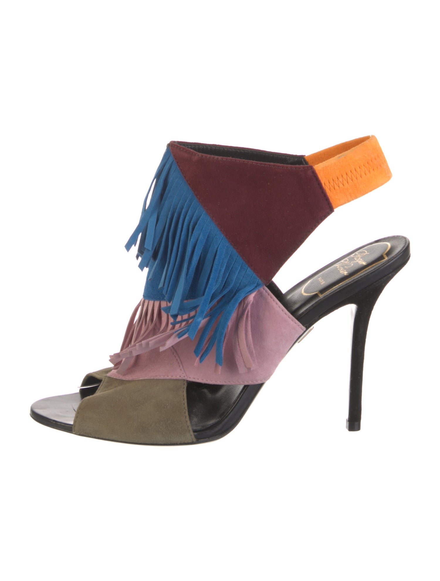 Roger Vivier Suede Colorblock Pattern Slingback Sandals