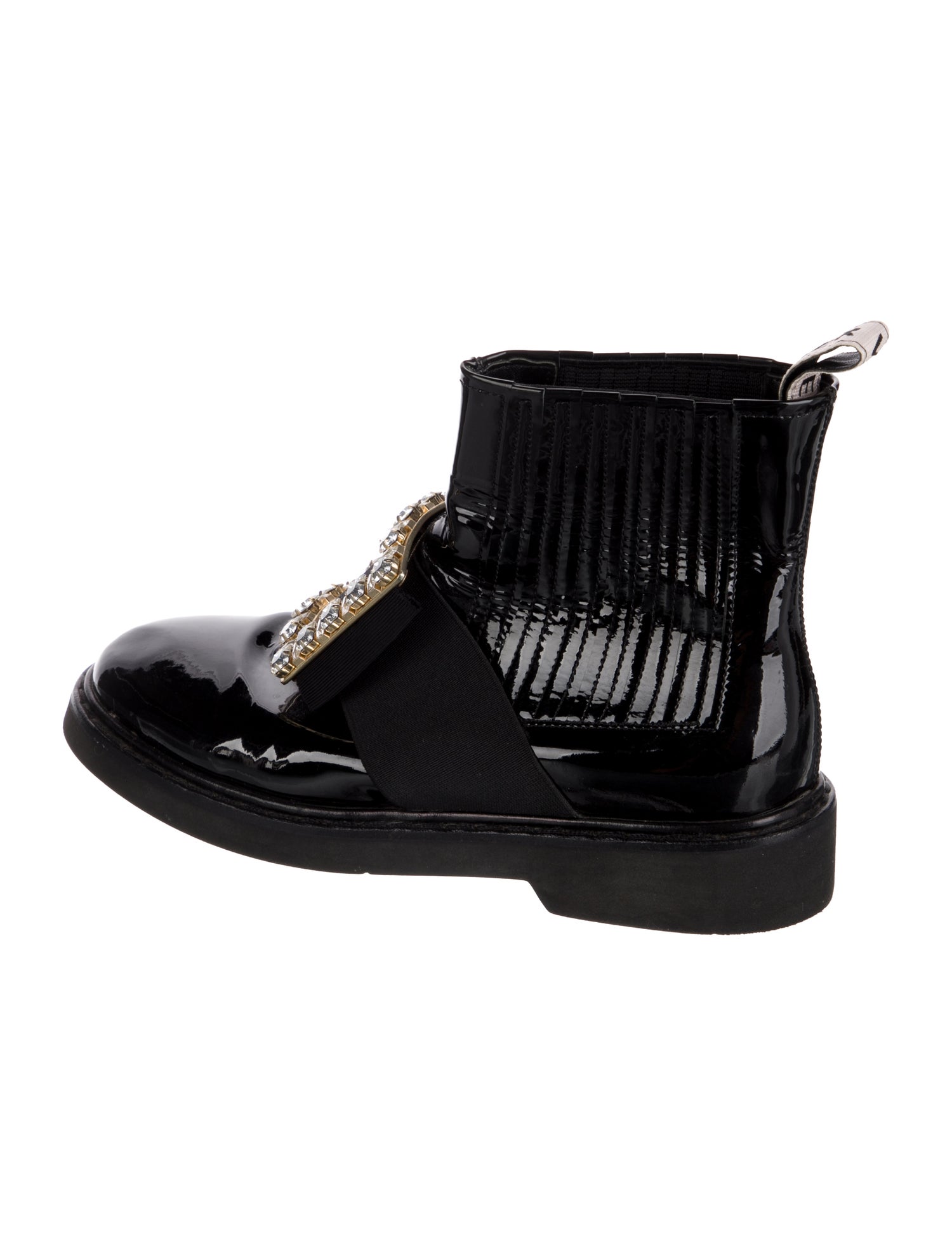 Roger Vivier Patent Leather Crystal Embellishments Combat Boots