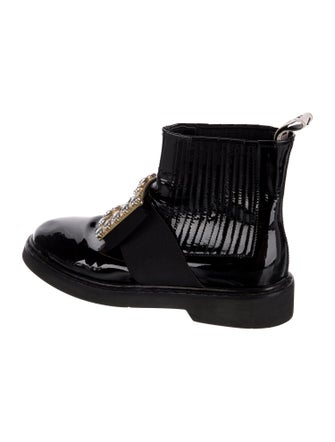 Roger Vivier Patent Leather Crystal Embellishments Combat Boots