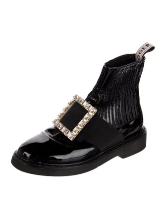 Roger Vivier Patent Leather Crystal Embellishments Combat Boots