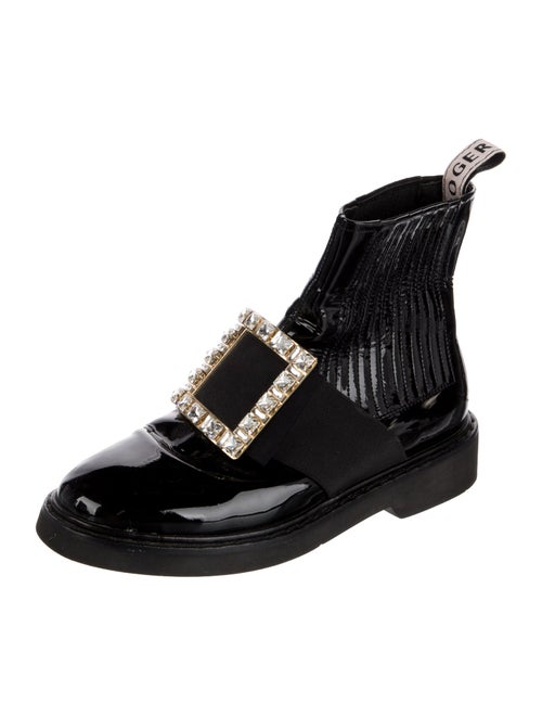 Roger Vivier Patent Leather Crystal Embellishments Combat Boots