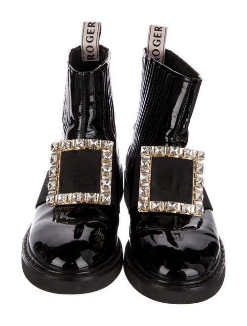 Roger Vivier Patent Leather Crystal Embellishments Combat Boots